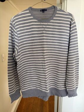 GAP Men's Gray & White Striped Crewneck Sweater